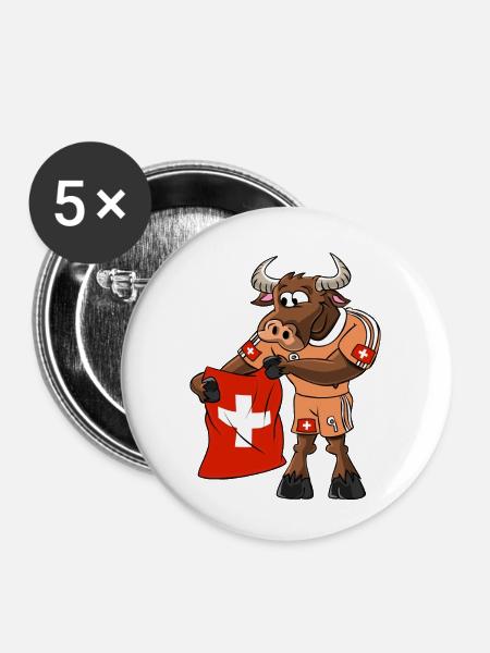 Schweizer Fan Stier - Buttons klein 25 mm (5er Pack) - Weiß
