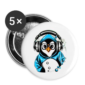 Pingouin avec pull bleu - Lot de 5 petits badges (25 mm) - blanc - Devant
