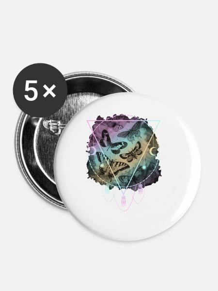Bunte Schmetterlinge Pastel Goth - Buttons klein 25 mm (5er Pack) - Weiß