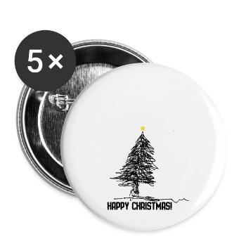 Happy Christmas, Christmas tree - Buttons small 1''/25 mm (5-pack) - white - Front