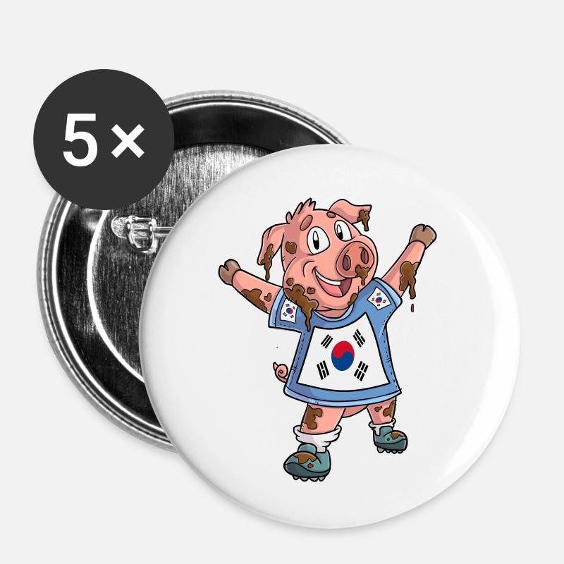 Fan Schwein Südkorea - Buttons klein 25 mm (5er Pack) - Weiß