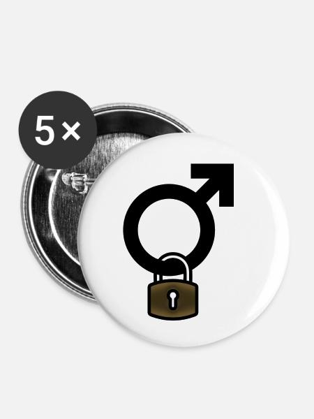 Herren mit Vorhängeschloss - Buttons klein 25 mm (5er Pack) - Weiß
