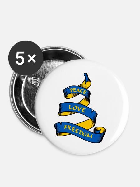 Curl-Banner mit Text Ukraine - Buttons klein 25 mm (5er Pack) - Weiß
