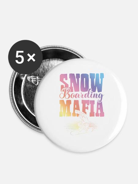 Snowboarding Mafia - Buttons klein 25 mm (5er Pack) - Weiß