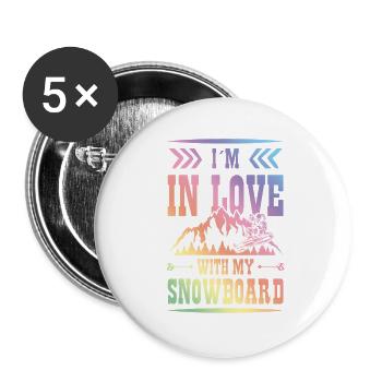 love Snowboarding - Buttons klein 25 mm (5er Pack) - Weiß - Vorne