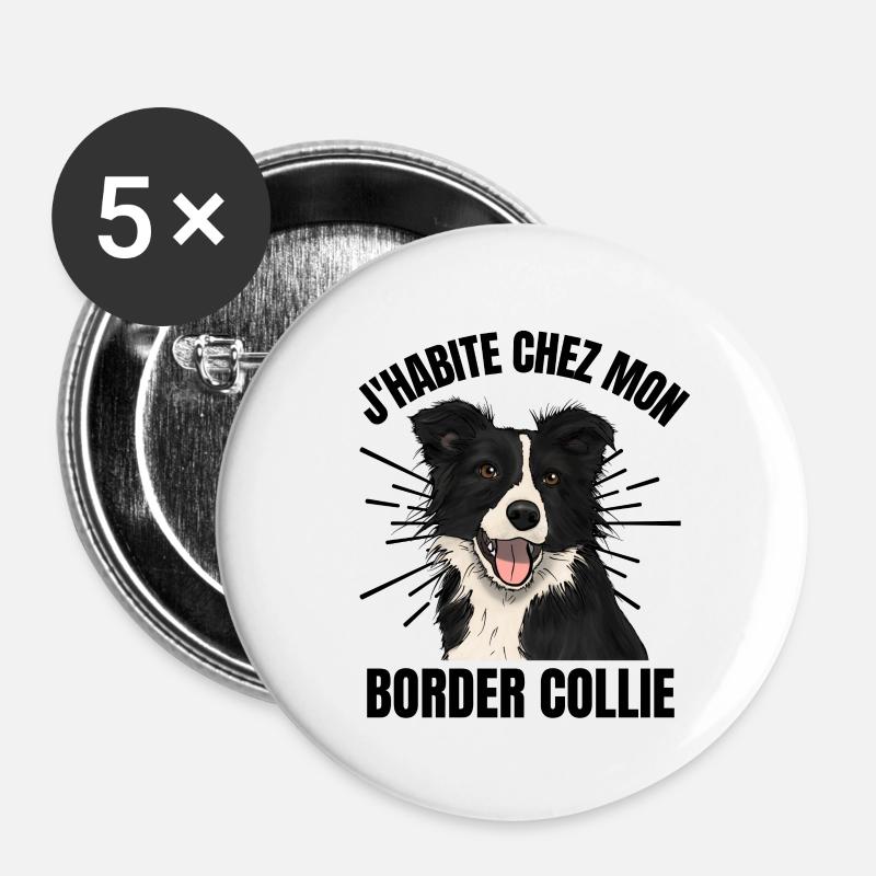 J HABITE CHEZ MON BORDER COLLIE 1 - Lot de 5 petits badges (25 mm) - blanc