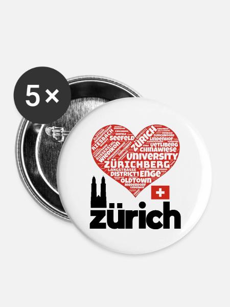 Zürich - Buttons klein 25 mm (5er Pack) - Weiß