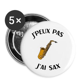 Saxophone humour saxophoniste homme femme - Lot de 5 petits badges (25 mm) - blanc - Devant