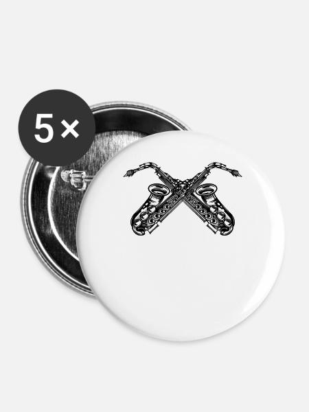 Saxophon Saxophonist - Buttons klein 25 mm (5er Pack) - Weiß
