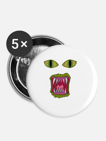 Monster Gesicht #1 - Buttons klein 25 mm (5er Pack) - Weiß
