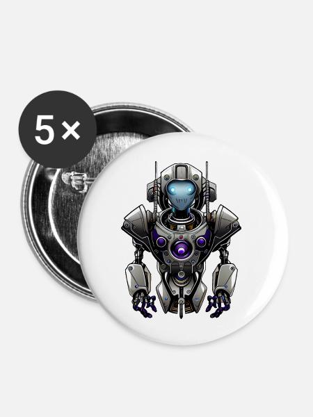 Roboter Beta - Buttons klein 25 mm (5er Pack) - Weiß