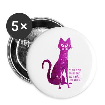 My cat is good actress - Buttons small 1''/25 mm (5-pack) - white - Front