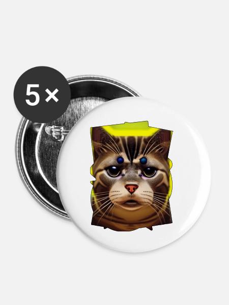 Katzengesicht - Buttons klein 25 mm (5er Pack) - Weiß