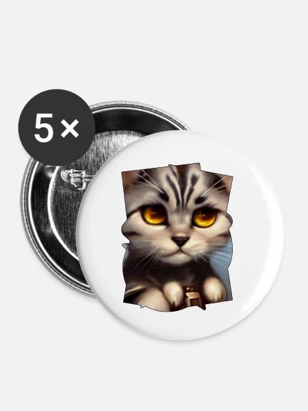Katzengesicht - Buttons klein 25 mm (5er Pack) - Weiß