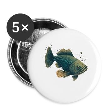 Funny Fish - Buttons small 1''/25 mm (5-pack) - white - Front