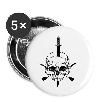 Crâne percé d’épée et de deux flèches - Lot de 5 petits badges (25 mm) - blanc - Devant