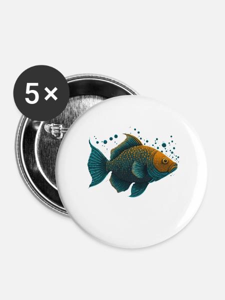 Fisch Illustration - Buttons klein 25 mm (5er Pack) - Weiß