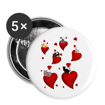 petits chats et petits coeurs - Lot de 5 petits badges (25 mm) - blanc - Devant