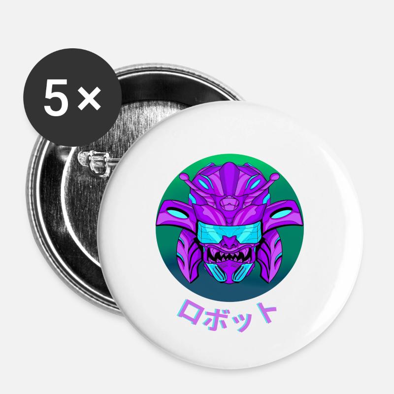 Futuristic Samurai - Buttons klein 25 mm (5er Pack) - Weiß