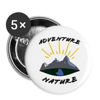 Adenture Nature, Aventure Nature, Camping - Lot de 5 petits badges (25 mm) - blanc - Devant