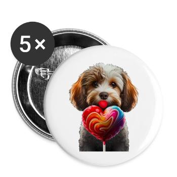 Happy Dog with Heart-Shaped Lollipop - Buttons small 1''/25 mm (5-pack) - white - Front