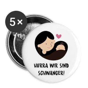 Schwangerschaft Babyparty Babyshower Boy Girl - Buttons klein 25 mm (5er Pack) - Weiß - Vorne