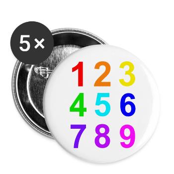 Apprenez les nombres 1 à 9 couleurs - Lot de 5 petits badges (25 mm) - blanc - Devant