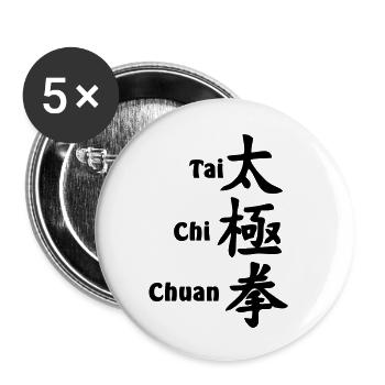 Tai Ji Quan Schrift vertikal mit Text - Buttons klein 25 mm (5er Pack) - Weiß - Vorne