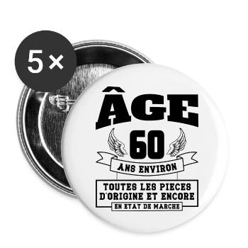 âge 60 ans environ - Lot de 5 petits badges (25 mm) - blanc - Devant