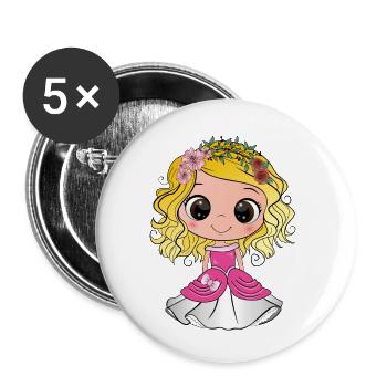 Princesse blonde aux yeux bruns et une robe rose - Lot de 5 petits badges (25 mm) - blanc - Devant