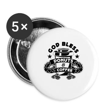 Que Dieu bénisse les beignets et la caféine Amateur de café et de beignets - Lot de 5 petits badges (25 mm) - blanc - Devant