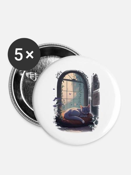 Schlafende Katze - Buttons klein 25 mm (5er Pack) - Weiß