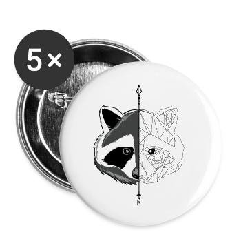 Minimalistischer Waschbär - Buttons klein 25 mm (5er Pack) - Weiß - Vorne