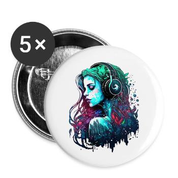 Mermaid, DJ, Path of Water, Beautiful Woman - Buttons small 1''/25 mm (5-pack) - white - Front