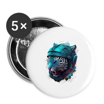Tigre Neon Casque Grafiti - Lot de 5 petits badges (25 mm) - blanc - Devant