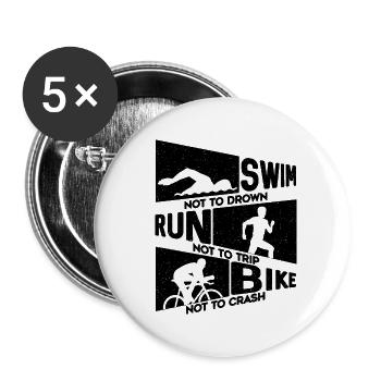 Nager pour ne pas se noyer Entraînement de course Amateur de triathlon - Lot de 5 petits badges (25 mm) - blanc - Devant