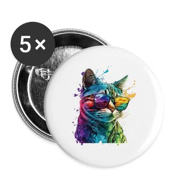 Katze Mit Sonnenbrille Splash Bunt Tier Kunst - Buttons klein 25 mm (5er Pack) - Weiß - Vorne
