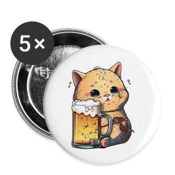 Beer-loving cat - Buttons small 1''/25 mm (5-pack) - white - Front