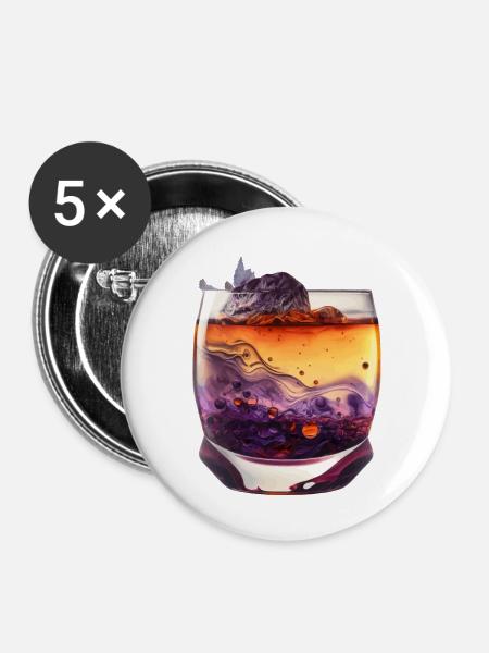 Whiskey Glas Geschenk - Buttons klein 25 mm (5er Pack) - Weiß