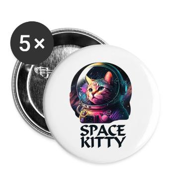 Space Kitty - Buttons small 1''/25 mm (5-pack) - white - Front