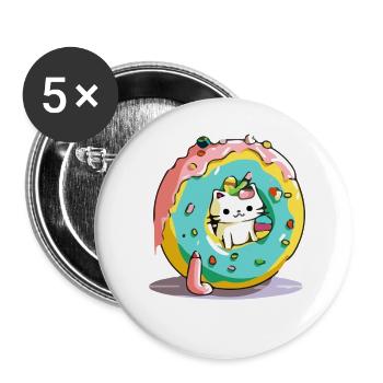 Donutcat (Donutkatze) - Buttons klein 25 mm (5er Pack) - Weiß - Vorne