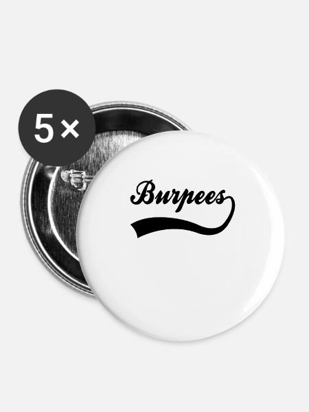 Burpees Schriftzug - Buttons klein 25 mm (5er Pack) - Weiß