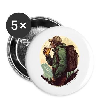 Wanderer mit Bier in den Bergen - Buttons klein 25 mm (5er Pack) - Weiß - Vorne