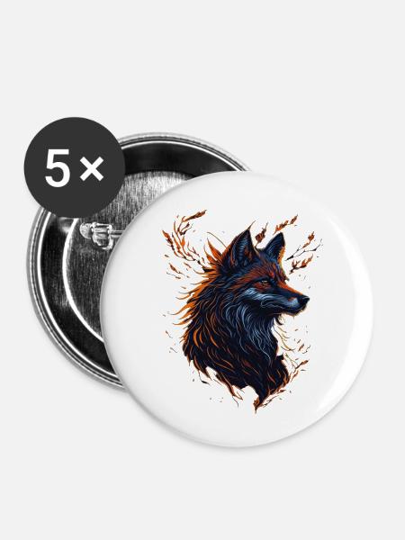 Wolf Kunstwerk - Buttons klein 25 mm (5er Pack) - Weiß