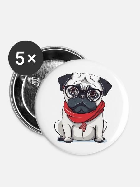 Mops - Buttons klein 25 mm (5er Pack) - Weiß
