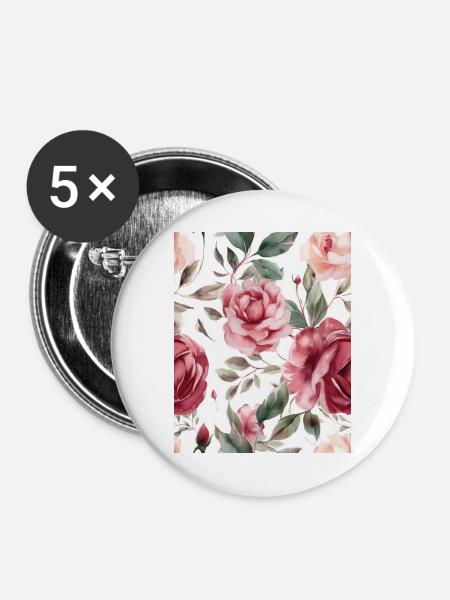 Wasserfarben Rose - Buttons klein 25 mm (5er Pack) - Weiß