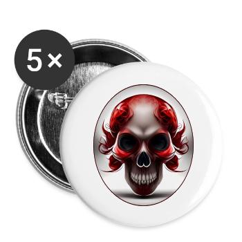 Darkside Design - Schädel Kunst 3 - Buttons klein 25 mm (5er Pack) - Weiß - Vorne