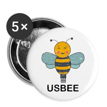 US BEE - USB Biene - Clé USB - Lot de 5 petits badges (25 mm) - blanc - Devant