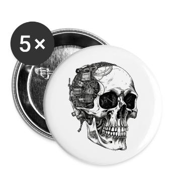 Creepy Machine Skull Skull dans le style gothique - Lot de 5 petits badges (25 mm) - blanc - Devant