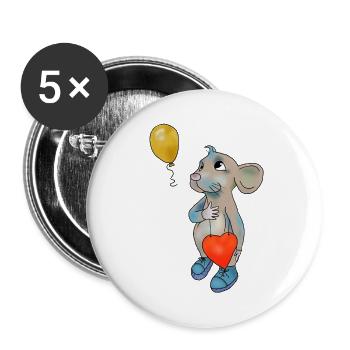 Maus und Luftbollon - Buttons klein 25 mm (5er Pack) - Weiß - Vorne